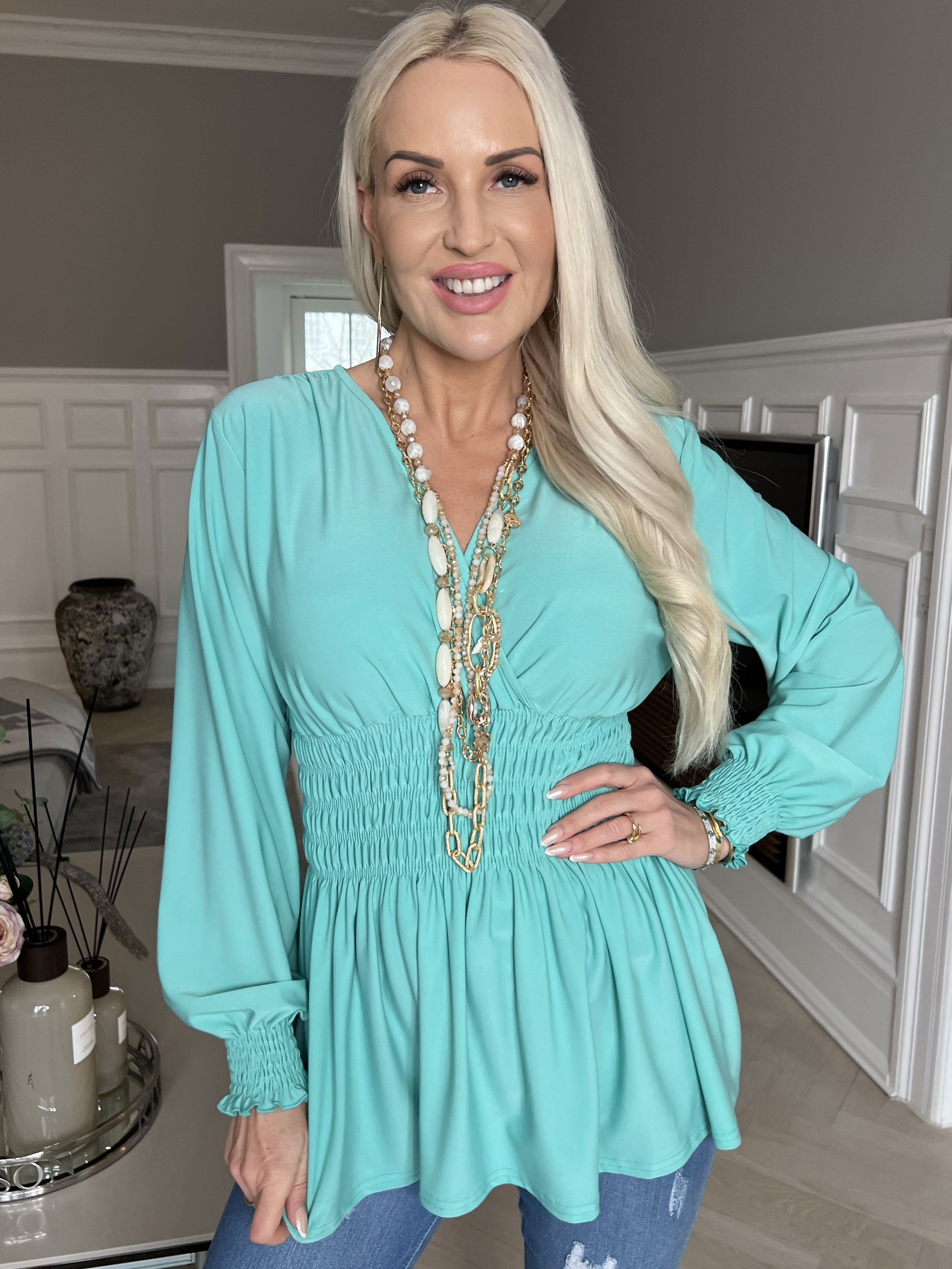 Pams Plain Shirt L/S - Bluse i elastisk stof med lange ærmer